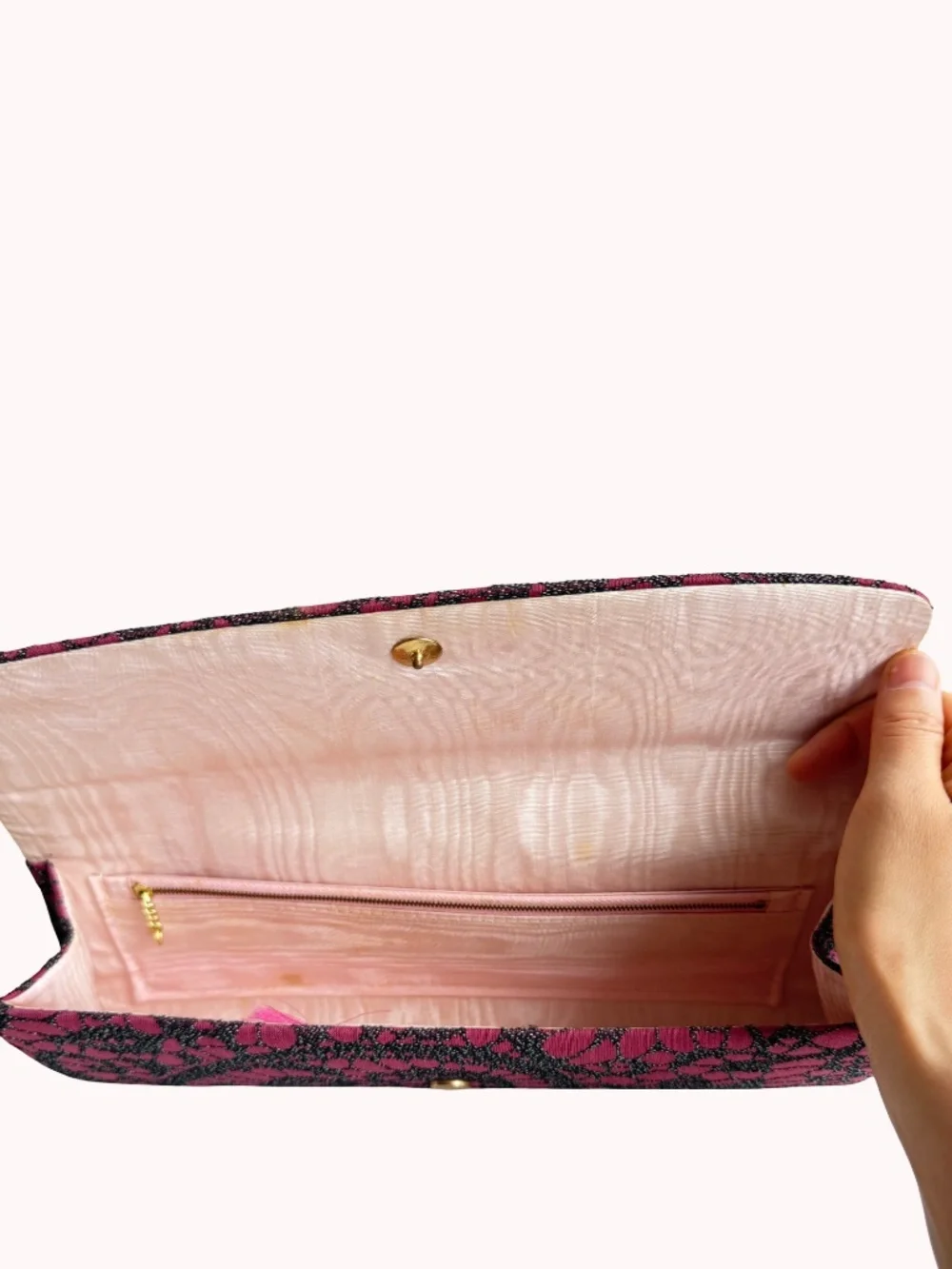 Vintage Pink Black Fabric Clutch Evening Bag Wedding Purse Formal Party Makeup